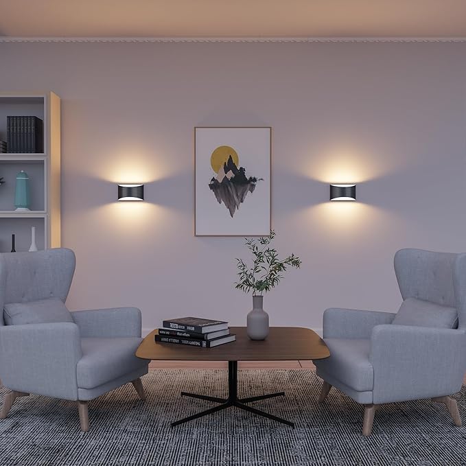 Black Modern LED Wall Sconce, Hardwired Wall Sconces Set of 2, 3 Colors Indoor Wall Lamp, 10W Up and Down Aluminum Wall Mount Light for Bedroom Living Room Hallway Corridor (Black, 2 Pack)