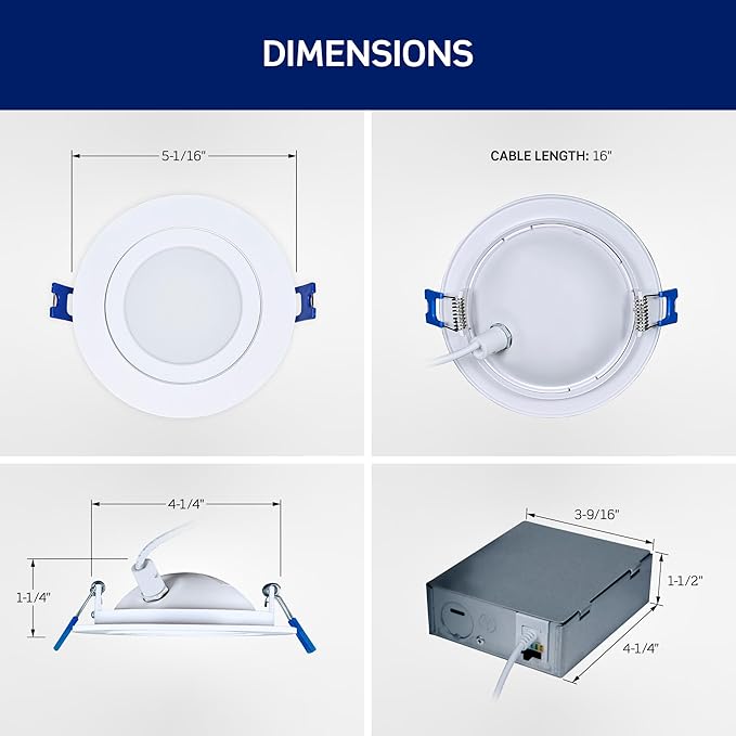 Leviton 4 in. Round Adjustable Slim Downlight, 820 Lumens, 5 CCT Color Selectable 2700K-5000K, Dimmable, DAR40-S1W