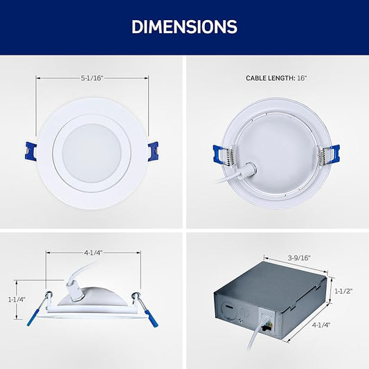 Leviton 4 in. Round Adjustable Slim Downlight, 820 Lumens, 5 CCT Color Selectable 2700K-5000K, Dimmable, DAR40-S1W