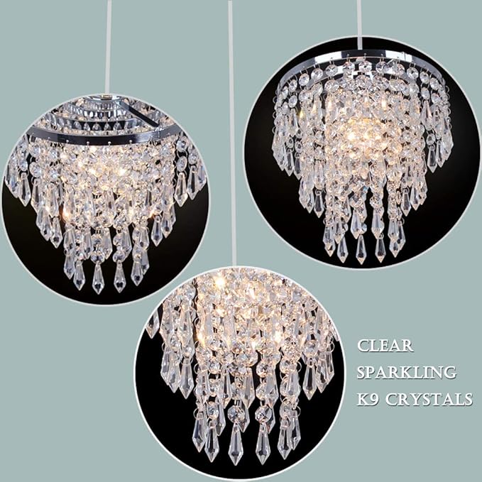 FRIXCHUR Mini Crystal Chandelier Lighting Fixture Flush Mount Ceiling Light Shade Chrome Lampshade Crystal Pendant Light for Hallway Girls Room Closet Dining Room Bathroom E26