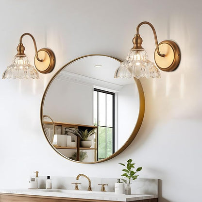 Plug in Vintage Wall Sconces Set of Two Brass Modern Wall Light Fixtures Antique Vanity Lights for Living Room Fireplace Bathroom Bedroom Coffee Room
