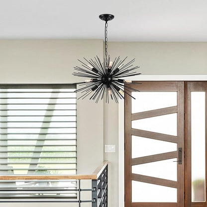 24in Black Sputnik Chandelier Light Fixture Over Table Modern 9-Lights Starburst Chandelier Solid Metal Satellite Sputnik Light Fixture for Dining Room, Kitchen Island, Bedroom,Foyer,Entryway
