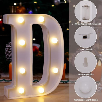 LED Marquee Sign Light Up Letters, Alphabet Light Up Sign, Battery Powered LED Letter Lights for Night Light, Wedding, Birthday, Party, Christmas or Home Decor (D)