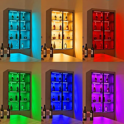 Litever Under Cabinet LED Lighting Kit. RGB Color & Bright Warm White Light. Slim Linkable LED Light Bars with Power Adapter, Controller, Extension Cords. Max 24W. Dimmable. Plug in. RGB + 3000K.