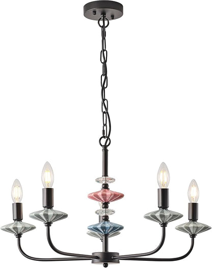 Black Chandeliers for Dining Room Light Fixture Over Table,5-Light Art Deco Chandelier, Modern Retro Candle Chandelier with Ceramic,Farmhouse Chandelier for Girls Bedroom，Living Room，Foyer