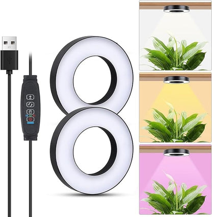 Banax LED Grow Light for Indoor Plants 144 LEDs, Dual-Head Ring Design, 5V/2A 10 Brightness Levels, 3/9/12H Timer, Ideal for Herbs, Succulents & Seedlings（Black）