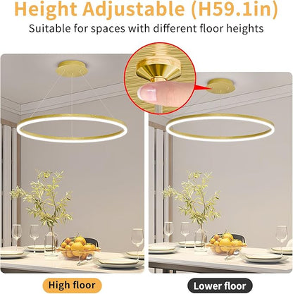 Mikeru Modern Ring Chandelier Light, LED Pendant Light Fixtures with Remote Control 3000k-6500K Adjustable Color Temperature Light for Living Room, Bedroom, Kitchen （15.7in