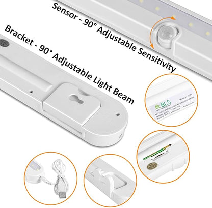 BLS T01L LED Closet Light, Super Bright 20 LED Under Cabinet Lighting Battery Powered/DC Input Wireless Motion Sensing Light, Auto On Off Switch, Motion Sensor & Light Sensor, Light Beam Adjustable