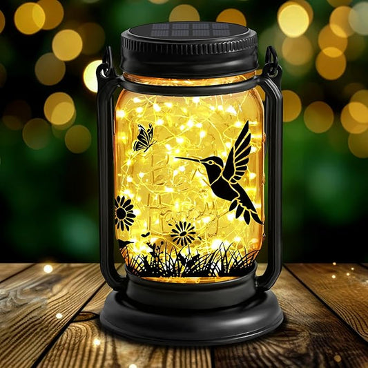 YJFWAL Hummingbird Solar Lanterns Outdoor Waterproof - Mothers Day Gifts for Women Mom Grandma Birthday, Mason Jar Garden Lights for Patio, Yard, Porch, Balcony, Garden Decor