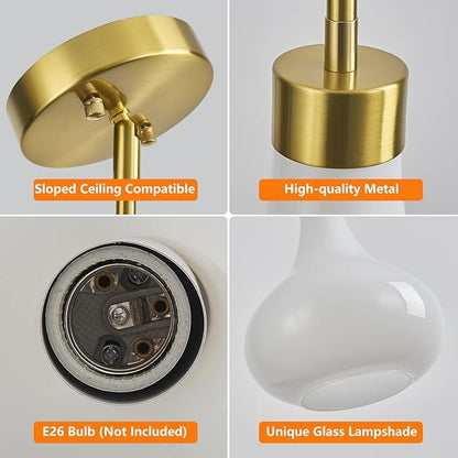 Modern Glass Pendant Light 9.44 in MilkyLuster Glass Shade Gold Farmhouse Island Pendant Lights for Kitchen Pendant Lighting Over Sink Bedroom Dining Room