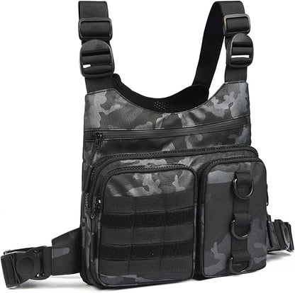 Criuage Outdoor Chest Bag for Men, Lightweight Adjustable Running Vest, Water Resistant EDC Chest Pack with Water Bottle Pocket, Breathable Back Pad for Hiking Cycling Fishing Travel (Camo)