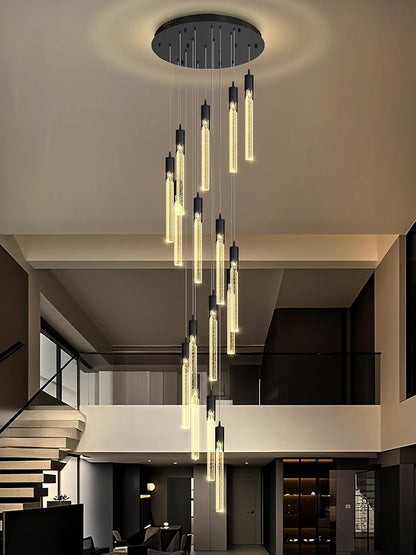 Flashing God 137'' Large Crystal Chandeliers for High Ceiling 16-Lights Stairway Chandelier Modern Black Chandelier Crystal Pendant Ceiling Light for Living Room Foyer Entrance