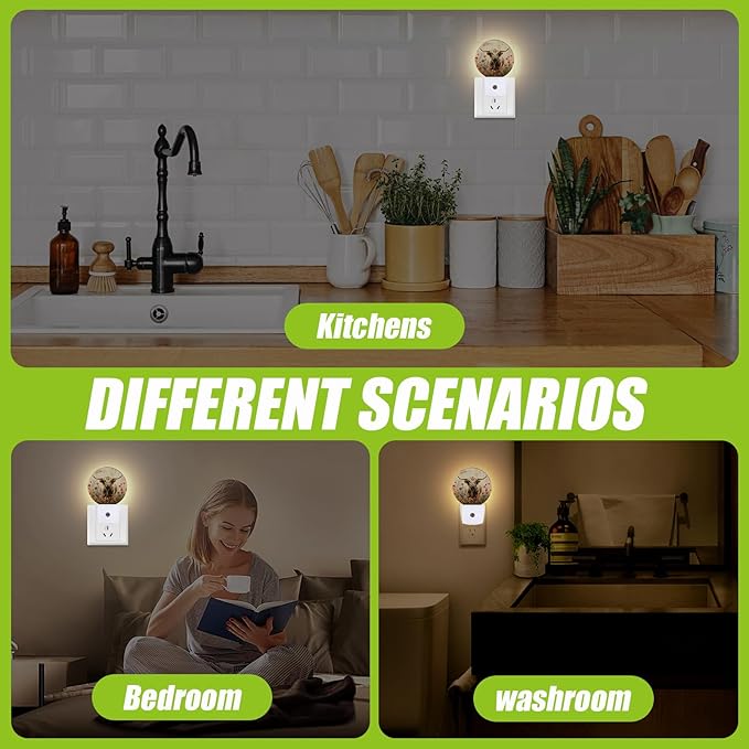 Highland Cow Night Light,Flowers Night Lights Plug into Wall for Kitchens Toilets Bedroom Decorative Half Round Nightlight Led Lamp 0.5W Sleep Friendly