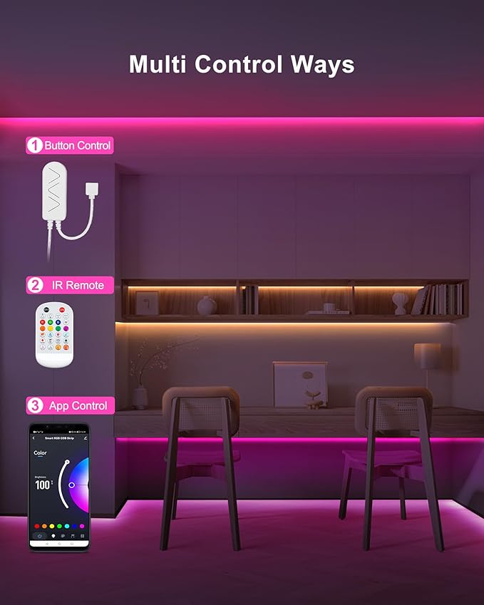 Tatazone 4.92ft Bluetooth RGB COB Led Strip Lights with Remote, Dimmable Smart App Led COB Light Strip, Color Changing Music Sync, Indoor RGB Led Lights for Bedroom, Home Decor, Party