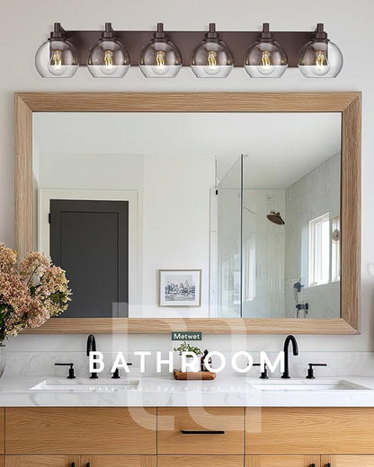 Oil Rubbed Bronze Bathroom Light Fixtures, 6-Light Bathroom Vanity Lights Over Mirror with Globe Clear Glass Shade, 38 Inch Modern Sconces Wall Lighting, VL195-ORB-6