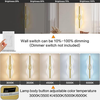 Modern Wall Sconce Lights Gold Wall Lghting LED Dimmable Wall Lamp for Living Room Hallway Bathroom Bedroom Stairs Indoor 22.4In