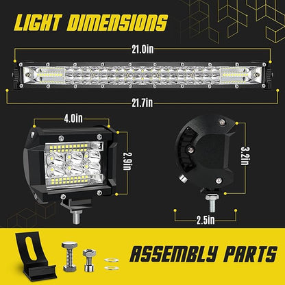 SAN YOUNG LED Light Bar Kit, (2) 20 Inch Slim Light Bars, (4) 4 Inch LED Pods, (2) Wiring Harness, 12V 24V Car Truck ATV UTV SXS RV Tractor Work Lights, Waterproof Off Road Driving Lighting