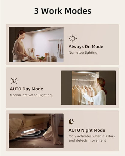 EZVALO Under Cabinet Lighting, Motion Sensor Closet Lights with 3 Extra Batteries, 76 LEDs Dimmable Eye-Caring Rechargeable LED Lights, 3 Color Temps, Under Counter Lights for Kitchen, Wardrobe