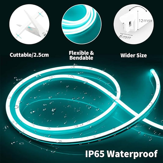 iNextStation 12V Ice Blue LED Strip Lights 16.4FT, Flexible Silicone Neon Rope Light, Waterproof, Cuttable, Dimmable & Linkable, for Cabinet, Ceiling, Wall, Bedroom, Kitchen, Garage (No Adapter)