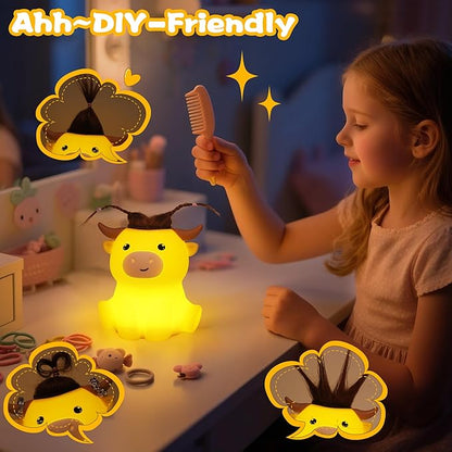 OkiyiD Highland Cow Night Light, Cute Animal Silicone Touch Cow Lamp, Highland Cow Gifts for Boys Girls Women Christmas, Dimmable Soft Glow Bedside Lamp for Nursery Bedroom Decor