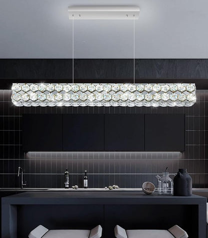 40'' Modern Crystal Chandelier for Dining Room Ceiling Light Fixture for Living Room Hallway Lighting LED Dimmable with Remote Silver
