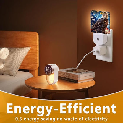 Eagle Night Light, Plug-into USA Flag Nightlight White LED Lamp, Energy Efficient Decor Desk Lamp for Bedroom Hallway Stairs Bathroom