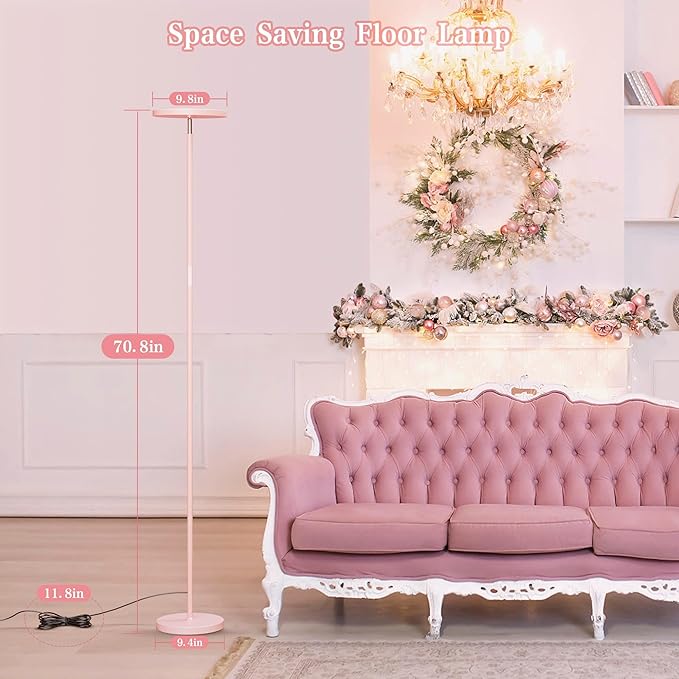 OHLUX Floor Lamps for Living Room, Bright LED Standing Lamp with Remote, Modern Color Changing Tall Lamp with Stepless Dimming, 69" Corner Floor Lamp for Bedroom, Office, Pink