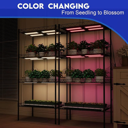 Under Cabinet Grow Light, Under Shelf Grow Lights for Indoor Plants Full Spectrum, with Auto Timer 3/9/12H, Adjustable Lighting Color, Ultra-Thin Grow Light Panel for Seed Starting, Plants, 4Pack