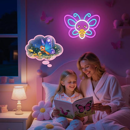 OkiyiD Butterfly Neon Sign – Cute Aesthetic Wall Decor for Girls Room Bedroom Vanity, USB Powered LED Light with Hanging Kit, Dimmable Night Light, Unique Gift for Her