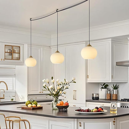 White Globe Pendant Light Plug in Hanging Light Fixtures Vintage Milk Glass Plug in Pendant Light Mid Century Foyer Light Fixtures Ceiling Hanging