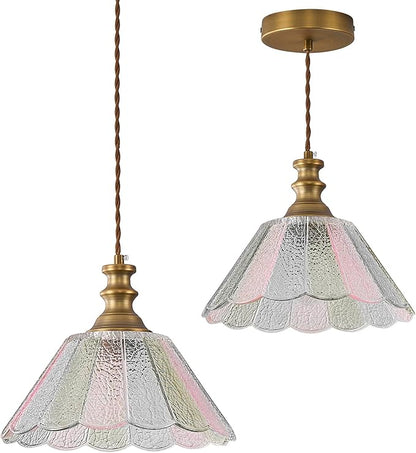 10.62-inch Hanging Light Fixture for Kitchen, Single-Light Island Pendant with Painted Glass Shade and Brass Finish, E26 Socket, Kitchen Island Pendant Light (Bulb not Included)