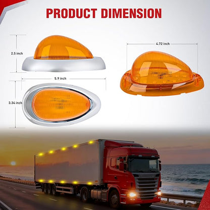 Nilight 2PCS 6 Inch Amber Teardrop Oval Side Marker Lights with Turn Signal 18 LED Amber Lens Chrome Housing IP67 Waterproof Universal Surface Mount Lamp for Freightliner Trucks Trailers Sleeper Cab