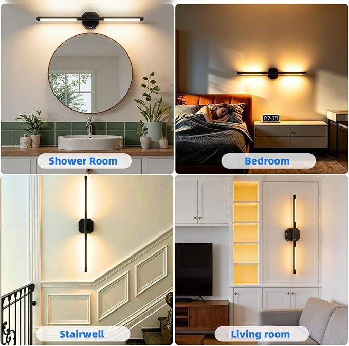 Rechargeable Wall Sconce Single, 35Hrs+ Battery Operated Wall Lights, Wireless with Remote, 360° Rotatable, Dimmable 3-Color LED, Cordless Wall Light for Bedroom, Living Room, 23 in Black