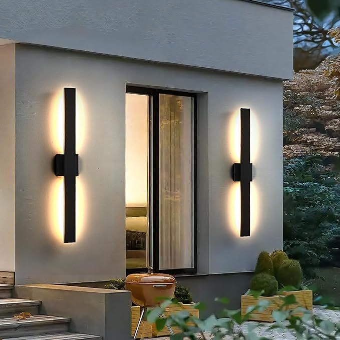 Upgraded 2-Pack 59in Black Long Modern LED Outdoor Wall Lights 3000K 4000K 5000K Dimmable Exterior Wall Sconce Outside Light fixtures for House Garage Front Door