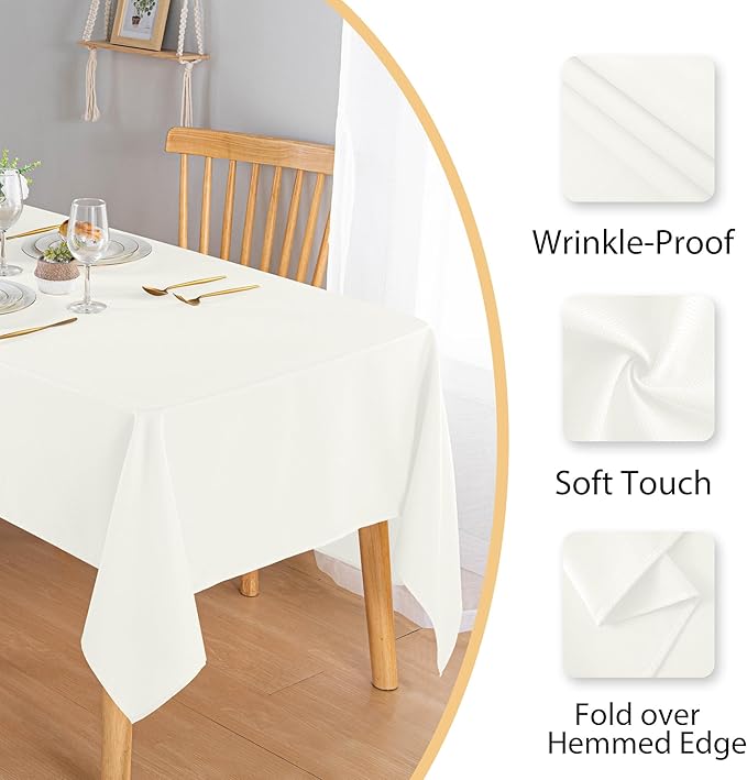 Hiasan 60 X 60 Inch Square Textured Tablecloth - Waterproof Spillproof Antiwrinkle Jacquard Table Cloth for Kitchen and Dining Dinner, Outdoor Picnic, Holiday and Parties, Ivory
