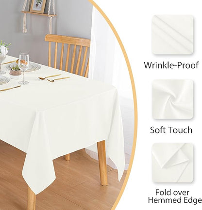Hiasan 60 X 102 Inch Rectangle Textured Tablecloth - Waterproof Spillproof Antiwrinkle Jacquard Table Cloth for Kitchen and Dining Dinner, Outdoor Picnic, Holiday and Parties, Ivory