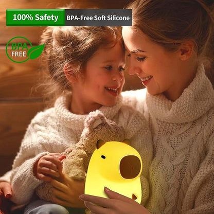 Capybara Night Light,Cute Silicone Squishy LED Animal Lamp,Dimmable Nursery Nightlight,Rechargeable Bedside Table Lamp with Touch Control,Xmas Birthday Gifts for Toddler,Breastfeeding