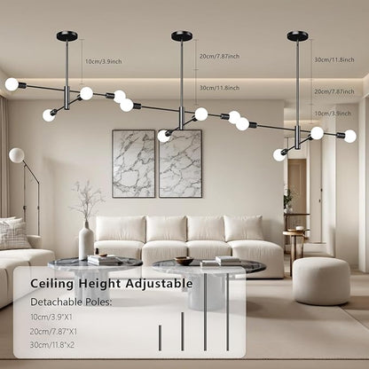 Modern Sputnik Chandelier 4-Light Black, Mid Century Chandelier for Living Room, Kitchen, Dining Room, Bedroom,Foyer - Height Adjustable (Bulbs Not Included)