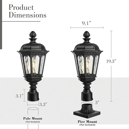 Emliviar 19.3 Inch Lamp Post Light Fixture, Matte Black Pillar Outdoor Lantern for Garden and Patio, E26 Base, Water Ripple Glass, XE304P-M BK-SW