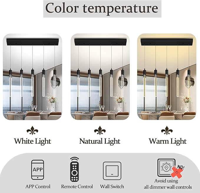 Flashing God 5-Lights Rectangular Pendant Lights for Kitchen Island Black Linear Crystal Chandelier Modern Chandeliers for Kitchen Island Dining Room