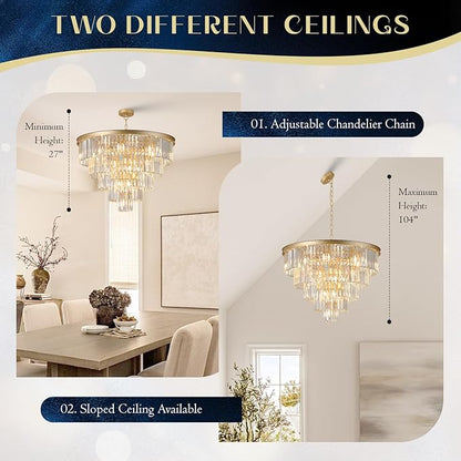 Large Crystal Chandelier Modern Gold 30" 16 Lights Round Chandeliers 5 Tiers Luxury K9 Crystal Ceiling Pendant Light Fixture for Foyer Staircase Living Room Dining Room