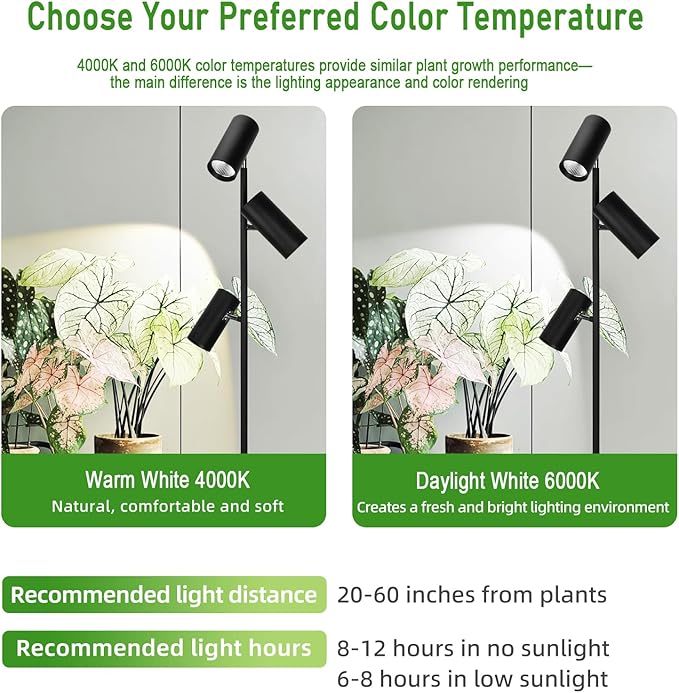 90W Full Spectrum Grow Light, Dimmable COB LED Triple-Head Floor Plant Lamp with High PPFD&CRI, 6/8/12H Timer, Adjustable Height (43"-83") & Angle – Standing Grow Lights for Indoor Plants