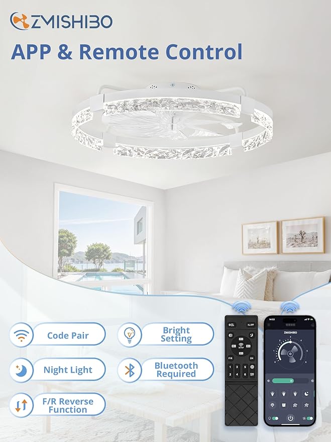 ZMISHIBO Ceiling Fans with Lights | 24 inch Low Profile Ceiling Fan with Light and Remote | 3CCT Dimmable Modern Flush Mount Bladeless Fan Light with High Airflow for Living Room Bedroom Kitchen