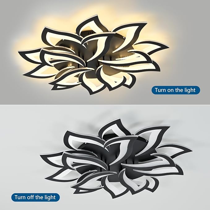 36" Black Modern Geometric Dimmable Ceiling Light Fixture, 15 Leaves Low Profile Flush Mount Ceiling Light for Kitchen, Bedroom, Living Room