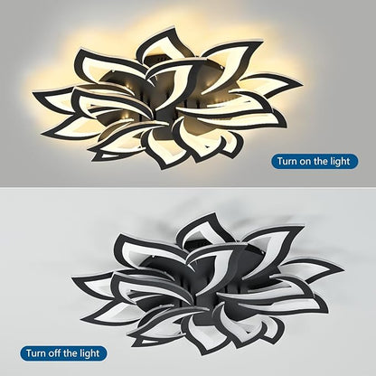 36" Black Modern Geometric Dimmable Ceiling Light Fixture, 15 Leaves Low Profile Flush Mount Ceiling Light for Kitchen, Bedroom, Living Room
