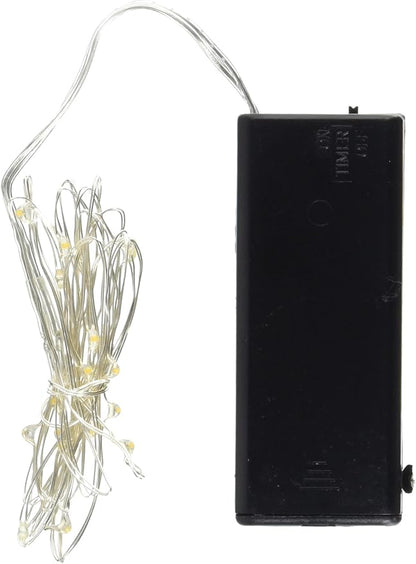 Kikkerland LED 6 ft Hanging Silver Fairy String Lights, Battery Operated, Decorative Lights, Bedroom Living Room, Inside Outside Decor, Home Decor, Party Lights
