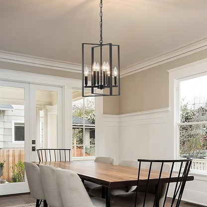 12.79" Black Chandelier 8-Light Modern Farmhouse Chandeliers for Dining Room Light Fixture Rustic Adjustable Pendant Light Fixtures Vintage Chandelier for Foyer Kitchen Entryway Living Room E12