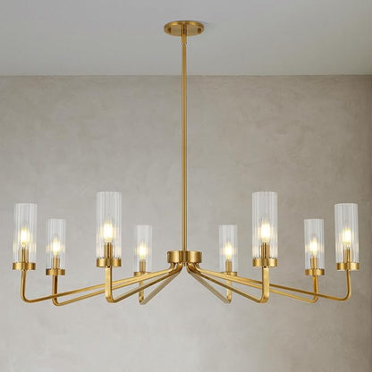 40" Brushed Gold Chandelier with Glass Shades, 8-Light Large Farmhouse Pendant Lights for Dining Room Living Room Bedroom Kitchen