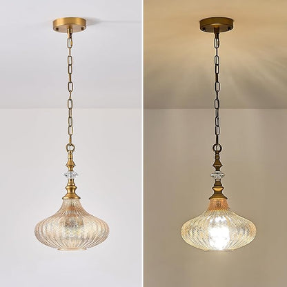 3-Light Pendant Light Fixture,Vintage Gold Farmhouse Chandelier for Kitchen,Adjustable Amber Glass Ceiling Hanging Lighting for Hallway Bedroom Entryway Dining Room Islan