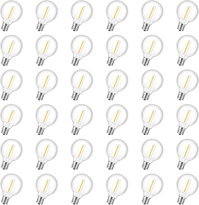 GvvooHome 36 Pack G40 Replacement Bulbs for Outdoor String Lights, Shatterproof LED Globe Light Bulbs for Indoor Outdoor Patio Cafe Decor, E12 Screw Base, Warm White